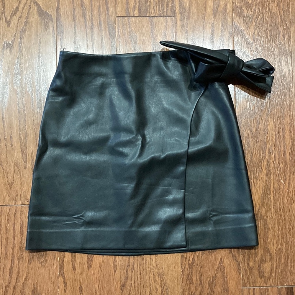 Mango Mini Black Leather Mini Skirt